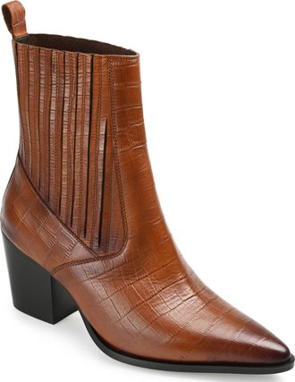 Journee Collection Womens Genuine Leather Markka Pointed Toe Stacked Chelsea Booties