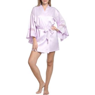 In Bloom by Jonquil Lace Trim Satin Robe in Lavender at Nordstrom Rack, Size Medium/large