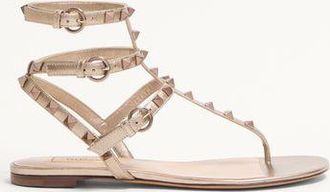Valentino Garavani Rockstud Metallic Flat Flip-Flop Sandal Woman SKIN 39.5
