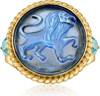 Ross-Simons Italian Tagliamonte Blue Venetian Glass Lion Ring With Swiss Blue Topaz in 18kt Gold Over Sterling