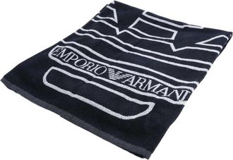 Emporio Armani EA7 Grote geweven strandhanddoek met logo (Marine)