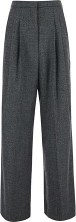 Pantaloni Torino Dubbele Plooi Wol Pantalon - Dames - Wijde Broeken - Grijs - M - Wol - Broeken