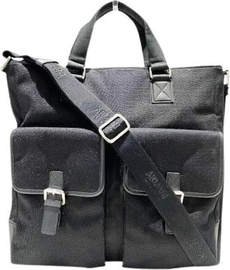 Armani Pre-owned Tote Bags, male, Black, Size: ONE SIZE Pre-owned Polyester Leather 2way Tote Shoulder Bag