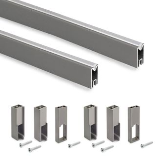 Emuca Emuca Lote De 2 Barras Para Armario Luxe De Longitud 1.15m Con Soportes, Aluminio Y Pl&aacute;stico, Titanio
