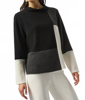 Joseph Ribkoff Block Boxy Pullover Top In Black/winter White/grey