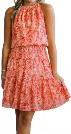 Pinch Design Smocked Waist Dress In Red Paisley