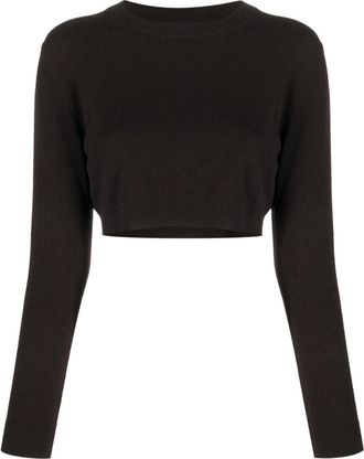 Patou logo-embroidered cropped jumper - women - Merino/Cashmere - L - Brown