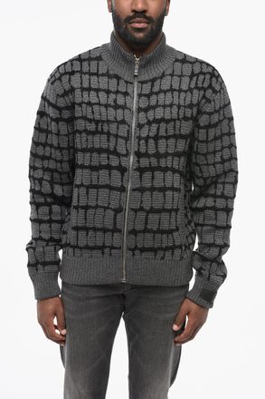 Versace Pullover Zip-up in Misto Lana Vergine Motivo Crocodile Versace