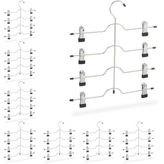 Relaxdays Set of 8 Relaxdays Multi Coat Hangers, Holder for Skirts or Pants with Clips, Compact, Non-Slip, Silver