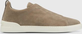 Ermenegildo Zegna Mens Triple Stitch Slip-On Suede Low-Top Sneakers
