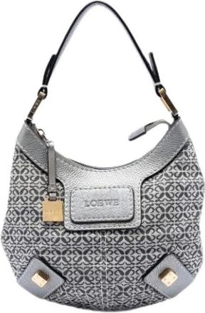 Loewe Pre-owned Shoulder Bags, female, Gray, Size: ONE SIZE Pre-owned Anagram Hobo Bag
