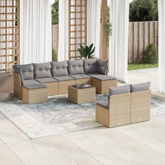 vidaXL Juego De Sof&aacute;s Jard&iacute;n Con Cojines Beige 10 Pzas Rat&aacute;n Sint&eacute;tico Vidaxl
