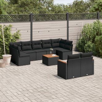 vidaXL Vidaxl - Set De Sof&aacute;s De Jard&iacute;n 10 Pzas Cojines Rat&aacute;n Sint&eacute;tico Negro
