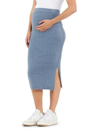 Ripe Dani Rib Midi Maternity Skirt in Denim Marle at Nordstrom, Size X-Large