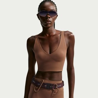 Nike Womens SKIMS Matte V-Neck Long-Line Bra in Brown | IR5041-263
