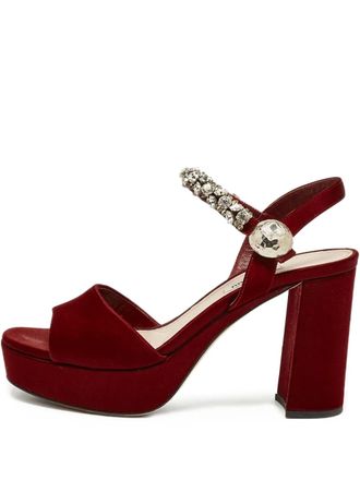 Miu Miu 140mm bejeweled platform sandals - women - Leather/Satin/Rubber - 39 - Red