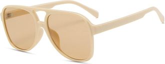 Generic Large Frame Mens Commuting Sunglasses Outdoor Womens Vacation Beach Photo Polarized Sun Glasses(Beige)