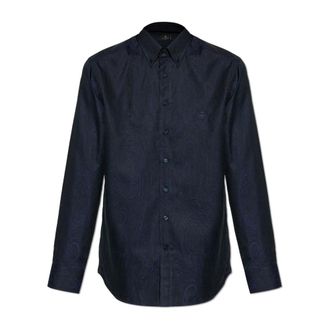 Etro Cotton Jacquard Shirt - Heren - Zakelijke Overhemden - Blauw - L - Katoen - Overhemden