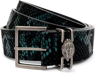 Kurt Geiger Shoreditch Snakeskin Embossed Leather Belt in Green Multi at Nordstrom, Size X-Small