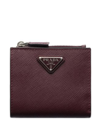 Prada triangle logo saffiano leather wallet - Red