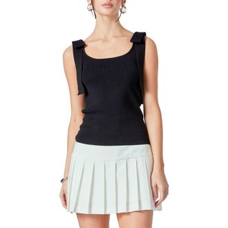 endless rose Bow Strap Rib Tank in Black at Nordstrom, Size X-Small