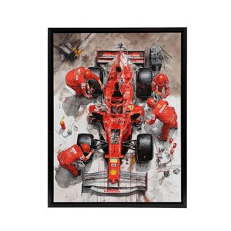 Artery8 Grand Prix Race Car Wheel Change Framed Canvas Wall Art Print in Red | Size: W24 x H32