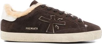 Premiata Bruine Wol Sneakers Veters Rubberen Zool - Dames - Sneakers - Bruin - 37 EU - Wol - Schoenen
