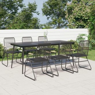 vidaXL Juego De Comedor Para Jard&iacute;n 7 Piezas Rat&aacute;n Pvc Negro Vidaxl