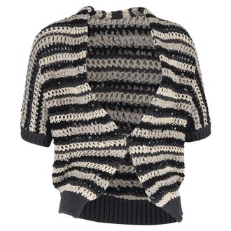 Brunello Cucinelli Stripe Sequin Cardigan Sweater in Multicolor Cotton