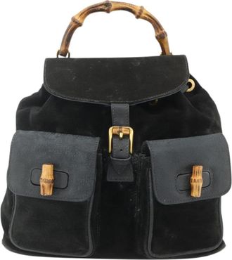 Gucci Vintage Bamboo Suede Black Suede Backpack Bag (Pre-Owned)