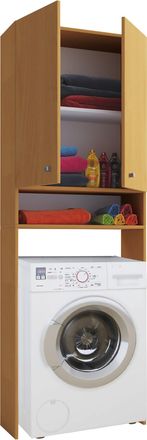 ebuy24 Vcm Gabinete De Lavadora Pr&aacute;ctico Gabinete De Superestructura Con Mucho Espacio De Almacenamiento Dimensiones: 64 X Al. 182 X T. 27 Cm Estante De Lava