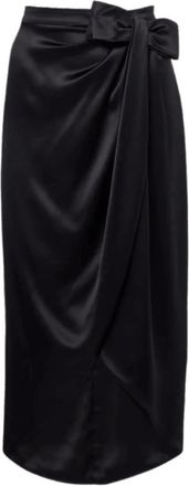 Valentino Rokken, Dames, Zwart, M, Satijn, Bow Draped Midi Rok