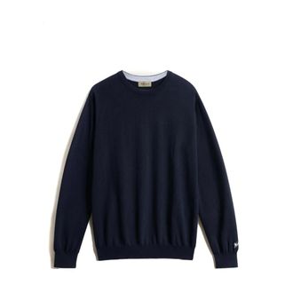 Woolrich Logo Cotton Crewneck - male - Woolrich - Round-neck Knitwear - Blue - 2XL - Knitwear
