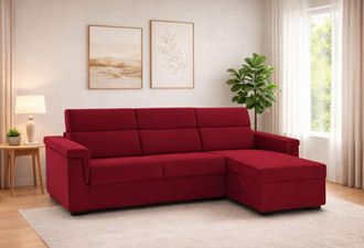Dmora Dmora - Sof&aacute; Fijo Con Pen&iacute;nsula Cintano, Sof&aacute; Esquinero Para Sal&oacute;n, Acolchado, Desenfundable, Calidad 100% Made In Italy, 285x160 H100 Cm, Rojo