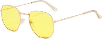 Generic Metal Men Outdoor Sunglasses Women Driving Decorative Sun Glasses(Yellow)