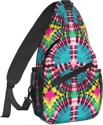Generic Peace Sign Tie Dye Sling Bag Trendy Cross Body Bag Lightweight Daypack For Men Workout Shopping