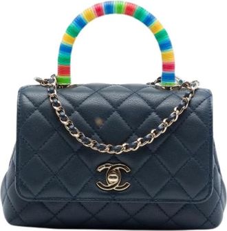 Chanel Pre-owned Quilted Satchel - Dames - Vintage Handtas - Blauw - ONE Size - Leer - Vintage