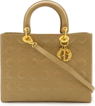 Dior Lady Dior Beige Leather Handbag Tote Bag (Pre-Owned)