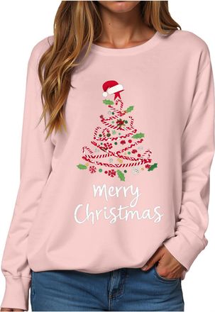 Generic Christmas Sweatshirts for Women Uk Funny Reindeer Snowflake Graphic Print Christmas Sweatshirts Santa Xmas Tree Snowman Printed Jumper Sweater Ladies 
