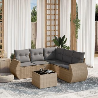 vidaXL Juego De Sof&aacute;s Jard&iacute;n Con Cojines 6 Pzas Rat&aacute;n Sint&eacute;tico Beige Vidaxl