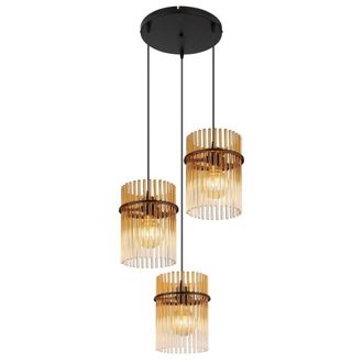 Netlighting Gorley Cluster Pendant Matt Black Amber Glass Shade 3x E27
