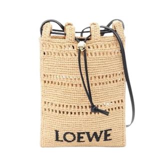 Loewe Pre-owned Anagram Raffia Leren Schoudertas - Dames - Vintage Schoudertas - Beige - ONE Size - Leer - Vintage