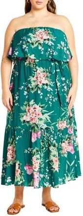 City Chic Pia Floral Strapless Maxi Dress in Jade Sweet Blossom at Nordstrom Rack, Size Xxl/24W