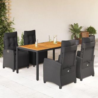 vidaXL Set De Muebles Jard&iacute;n 5 Pzas Con Cojines Rat&aacute;n Sint&eacute;tico Negro Vidaxl