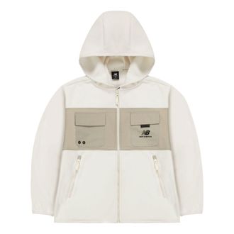 New Balance Mens New Balance Casual Sports Contrasting Colors Knit Hooded Polar Fleece Jacket Milky White AMJ13382-MSU
