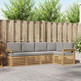 vidaXL Vidaxl Set Di Divani Da Esterno 5 Pz Bianco E Grigio Chiaro Poliestere