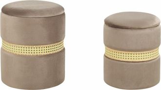 Beliani Set di 2 pouf in velluto tortora e rattan Medford