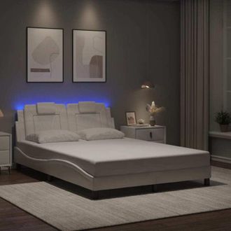 vidaXL Vidaxl - Estructura Cama Con Luces Led Cuero Sint&eacute;tico Blanco 140x200 Cm