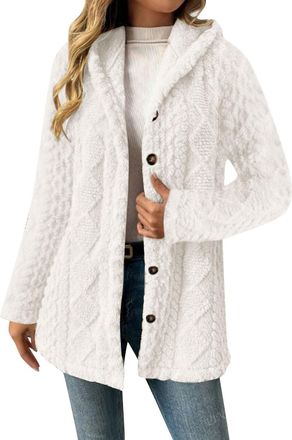 Generic womens sweatshirts uk Womens Fleece Jumper Coat Sherpa Lined Fluffy Fuzzy Hoodies Jackets Soft Long Sleeve Button Down Hooded Thermal Cardigans Coats 