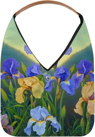 Generic Iris Purple Painting Reusable Lightweight Grocery Bags - Foldable Into Compact Pouch, Washable & Sturdy, Multipurpose for Shopping and Travel